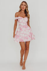 Minivestido Off-Shoulder Floral Rosa Namoro