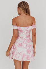 Minivestido Off-Shoulder Floral Rosa Namoro