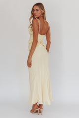 Vestido longo amarelo com babados On A Roll