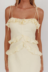 Vestido longo amarelo com babados On A Roll