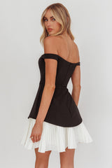 Vestido Mini com Barra Pregueada "Devoted Love" Preto Contraste