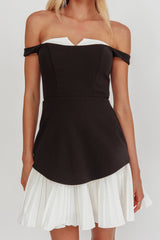 Vestido Mini com Barra Pregueada "Devoted Love" Preto Contraste
