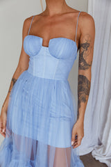Vestido maxi de malla con volantes Moonlight Sonata azul cielo