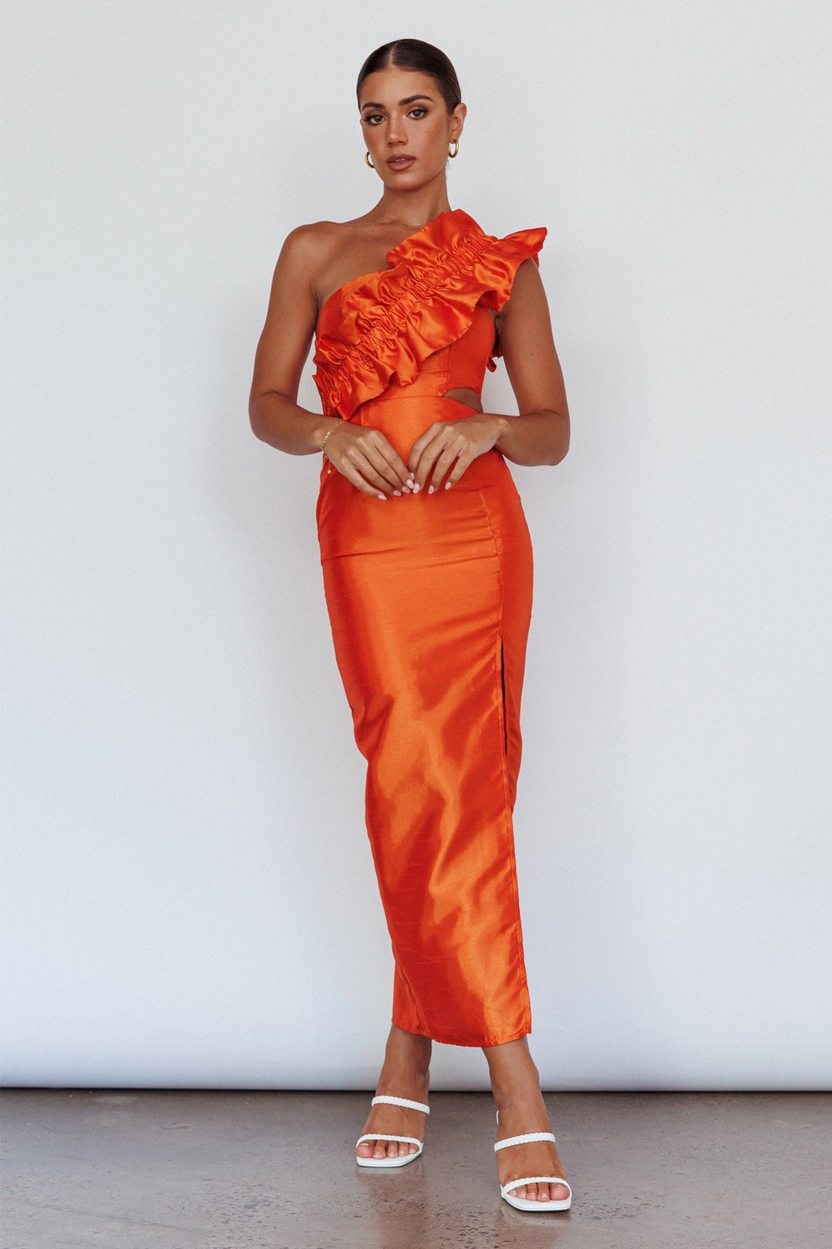 Vestido Naranja NY Moment con Volante Ancho en los Hombros