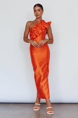 Vestido Naranja NY Moment con Volante Ancho en los Hombros