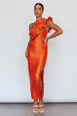 Vestido Naranja NY Moment con Volante Ancho en los Hombros