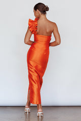 Vestido Naranja NY Moment con Volante Ancho en los Hombros