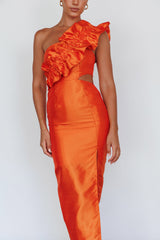 Vestido Naranja NY Moment con Volante Ancho en los Hombros
