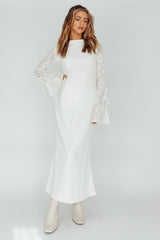 Vestido midi de encaje de manga larga Kalia color crema
