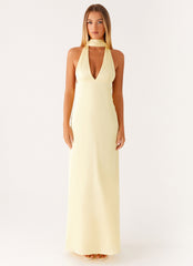 Vestido Maxi Alicia Halter de Cetim - Amarelo
