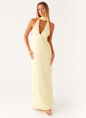 Vestido Maxi Alicia Halter de Cetim - Amarelo