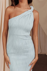 Vestido Midi Twist de un Hombro con Amor Duradero Azul Bebé