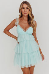 Minivestido de Tule em Camadas Sorbet Sky Menta