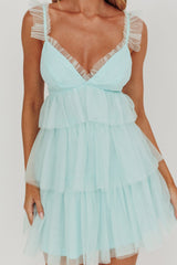 Minivestido de Tule em Camadas Sorbet Sky Menta