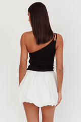 Minivestido Corinthians de um Ombro com Babado Preto/Branco
