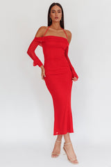 Vestido Longo Ombro a Ombro com Amarração no Pescoço Numbers Game Vermelho