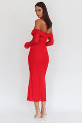 Vestido Longo Ombro a Ombro com Amarração no Pescoço Numbers Game Vermelho