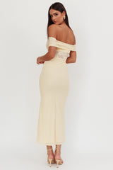 Vestido Longo com Renda e Decote Ombro a Ombro Flutters Creme