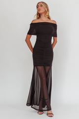 Vestido maxi drapeado Clarita Sheer negro