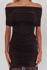 Vestido maxi drapeado Clarita Sheer negro