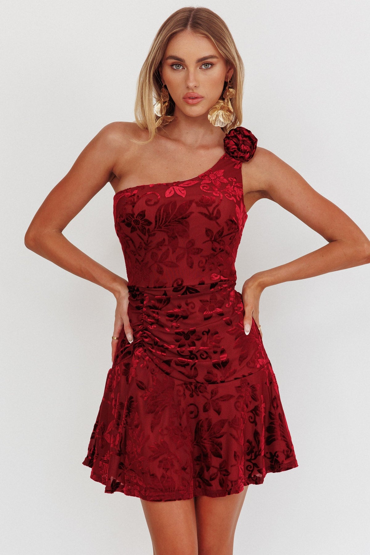 Vestido Curto de Um Ombro Midnight Aura Vinho