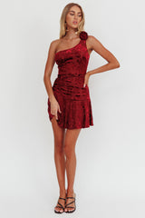 Vestido Curto de Um Ombro Midnight Aura Vinho