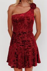 Vestido Curto de Um Ombro Midnight Aura Vinho