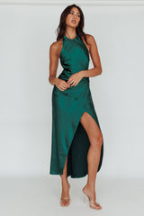 Vestido largo con cuello halter anudado en la espalda con efecto cruzado Sonoma verde bosque