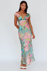 Vestido midi Lucinda sin mangas con espalda cruzada estampado floral oliva
