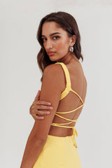 Vestido Midi Dream Crush com Fenda Lateral e Amarração nas Costas Amarelo Limão