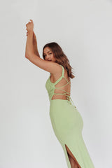 Vestido Midi Matcha com Fenda Lateral e Amarração nas Costas Dream Crush
