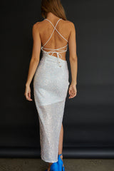 Vestido Midi Recorte Lantejoulas Branco Can't Hardly Wait