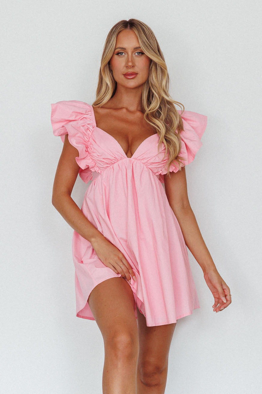 Minivestido tipo babydoll con volantes en las mangas Marlina rosa suave