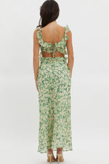 Maxivestido con volantes "Second Chances" Estampado floral verde