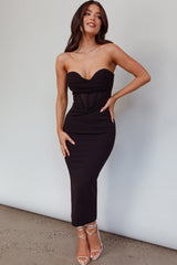 Vestido Midi Escote Corazón Primera Cita Negro