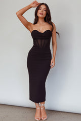 Vestido Midi Escote Corazón Primera Cita Negro