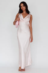 Vestido largo Cassiopeia con espalda descubierta y lazo - Rosa empolvado