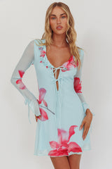 Minivestido Sea Dreaming con volantes y estampado floral azul
