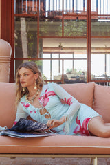Minivestido Sea Dreaming con volantes y estampado floral azul