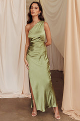 Vestido largo con abertura asimétrico Kamillia color verde oliva