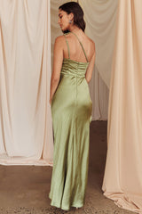 Vestido largo con abertura asimétrico Kamillia color verde oliva