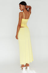 Vestido Midi Lorely com Corpete Franzido Amarelo
