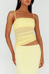 Vestido Midi Lorely com Corpete Franzido Amarelo