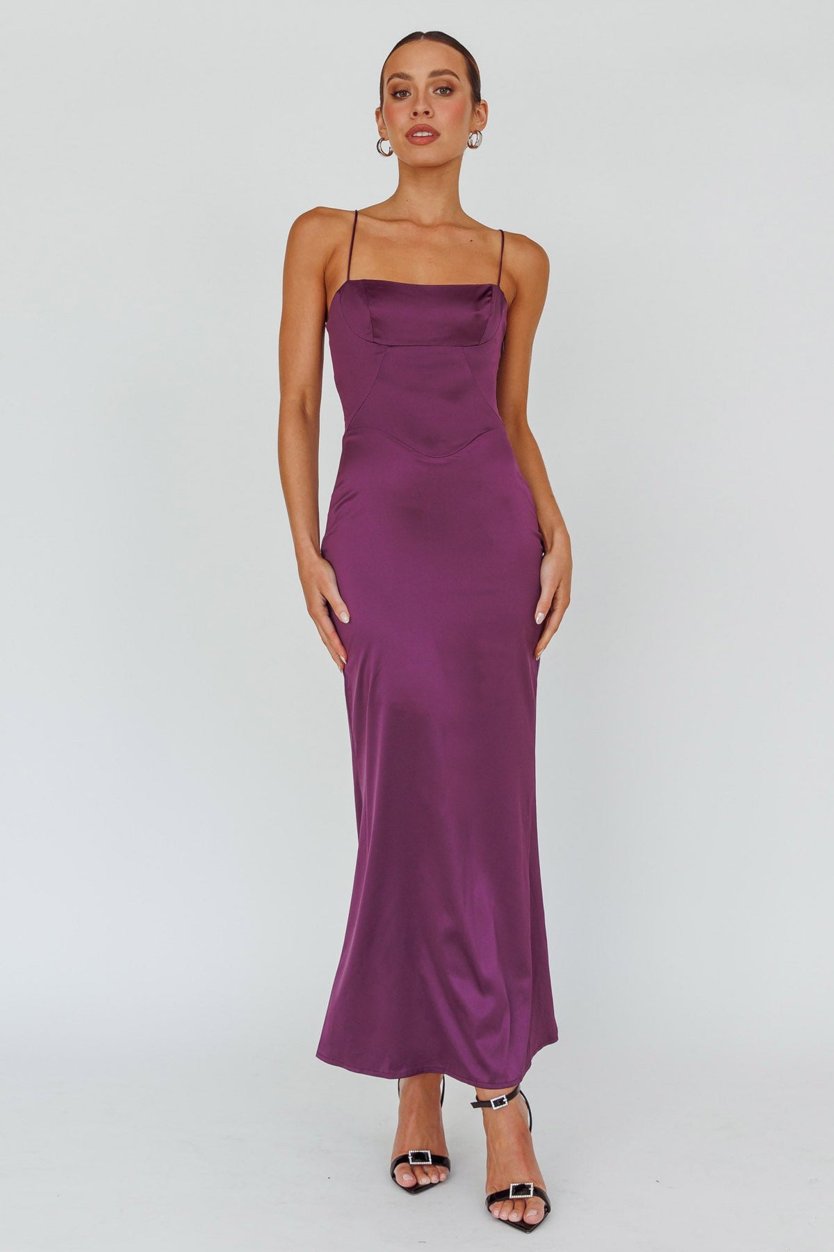 Vestido longo Teneal com amarração nas costas cor Ameixa