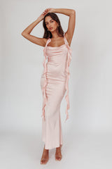 Vestido Midi Rosa Bebé con Volantes Rubor