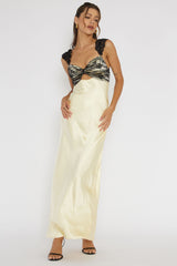 Vestido Longo Claribel de Renda com Busto Limão