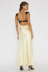 Vestido Longo Claribel de Renda com Busto Limão