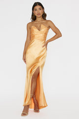 Vestido Maxi Blaise com Decote Assimétrico Damasco
