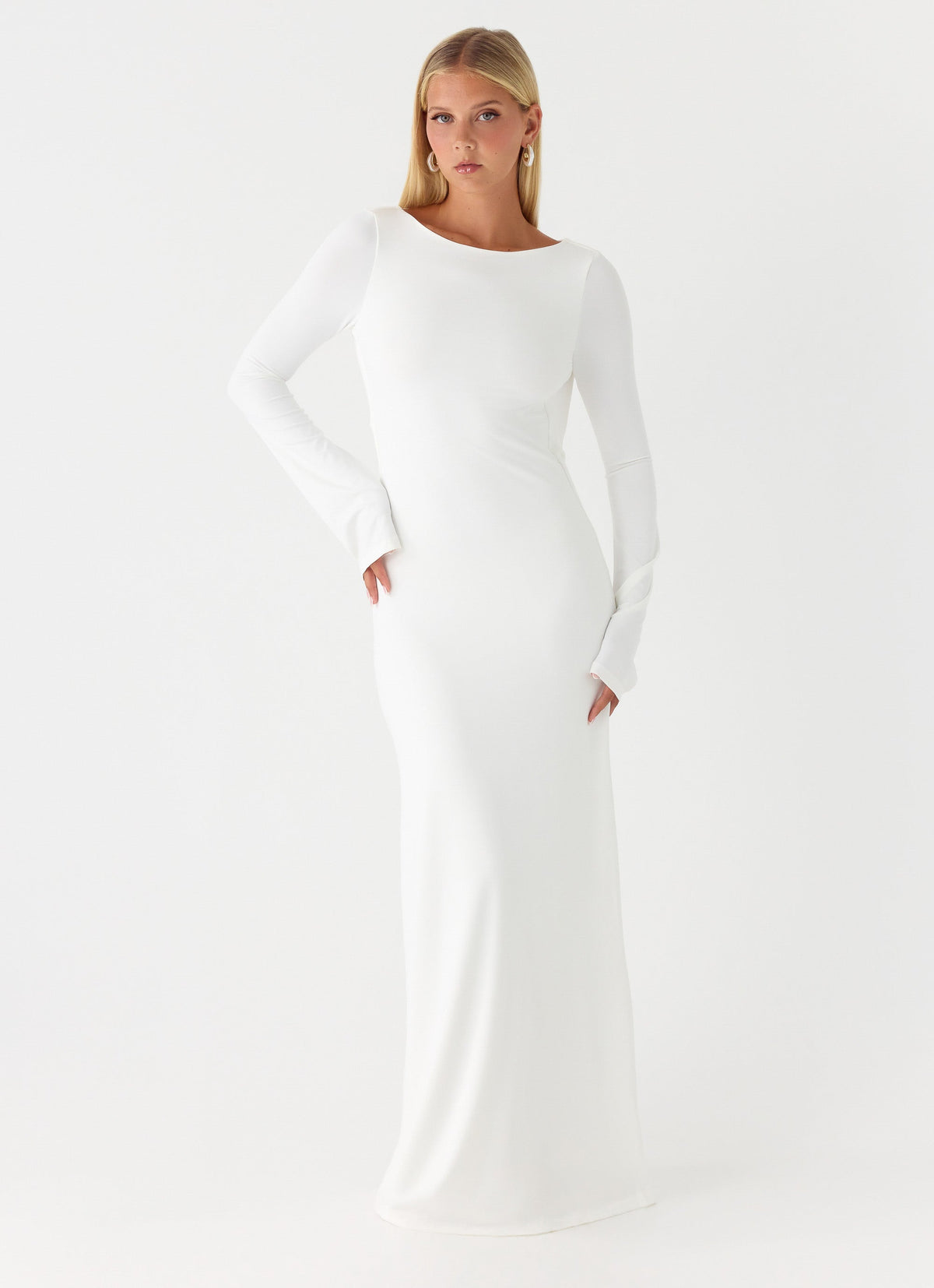 Vestido largo Elmont de manga larga - Blanco