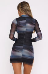 Vestido Curto Manga Longa Ombré Cinza Fatal Attraction
